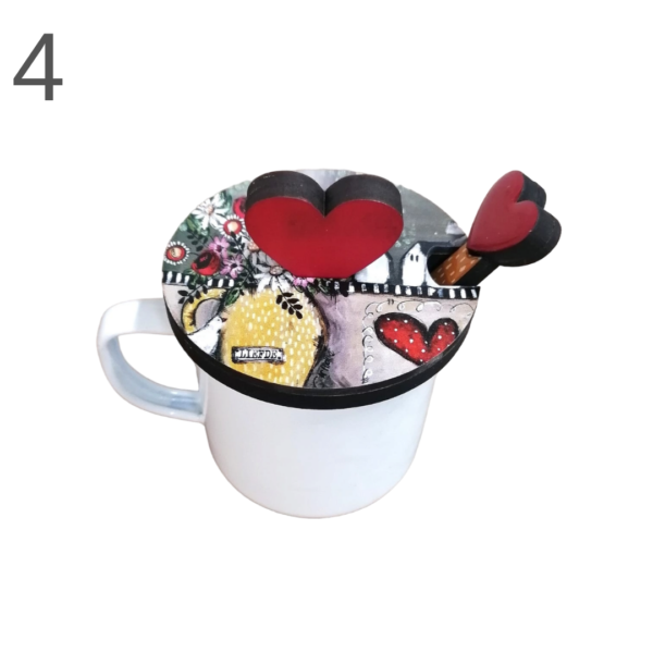Enamel Mug With Spoon and Lid - (Various) - Image 4